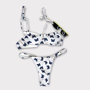 Shein Blue and White Butterfly Bathing Suit Size 2